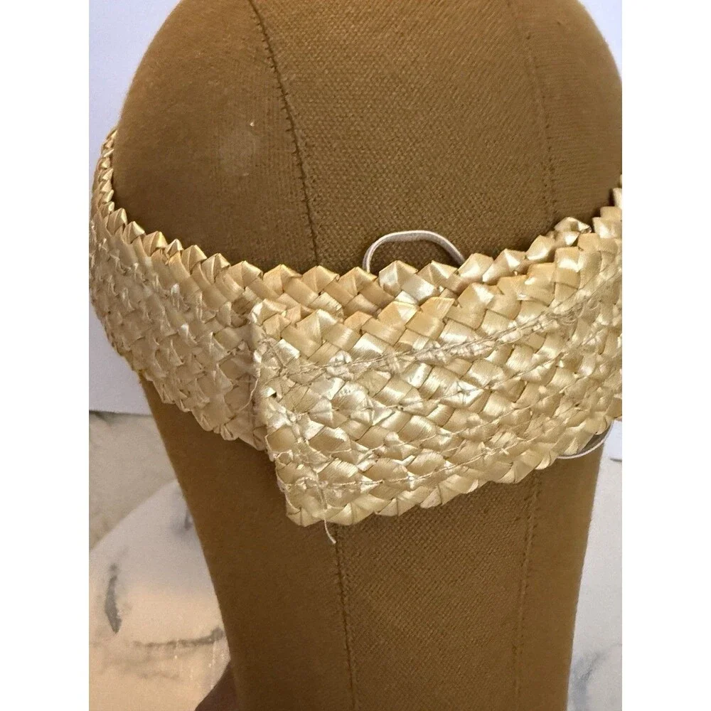 Unbranded Straw Visor Hat Womens Tan Woven Beach Pool Sun Roll Up Adjustable
